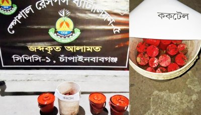চাঁপাইনবাবগঞ্জের মহারাজপুরে লেবুবাগান থেকে ১৭টি ককটেল উদ্ধার