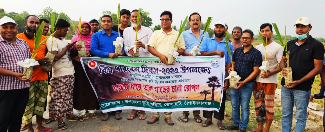 ভোলাহাটে বিশ্ব পরিবেশ দিবসে তালগাছ রোপণ